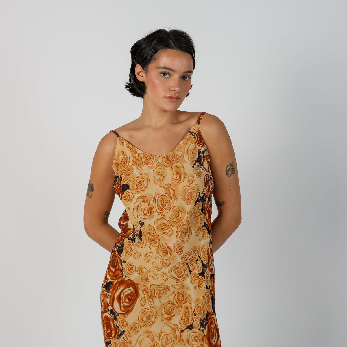 Tan Y2K Woven Midi Dress (M)