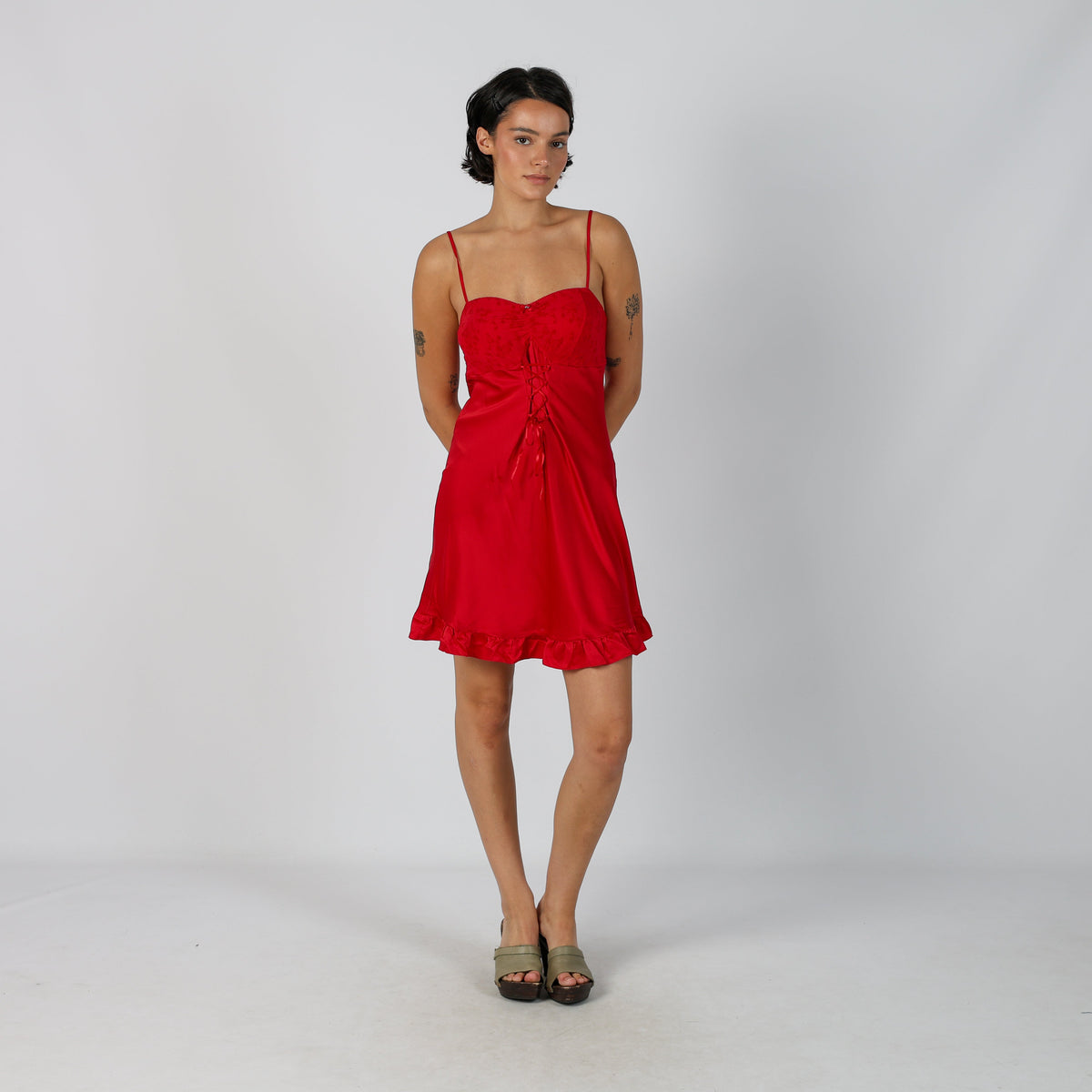Red Y2K Triumph Woven Mini Dress (S)