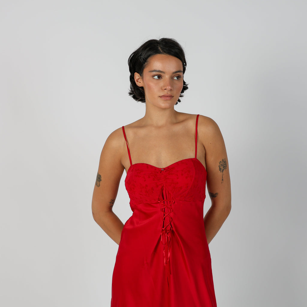 Red Y2K Triumph Woven Mini Dress (S)