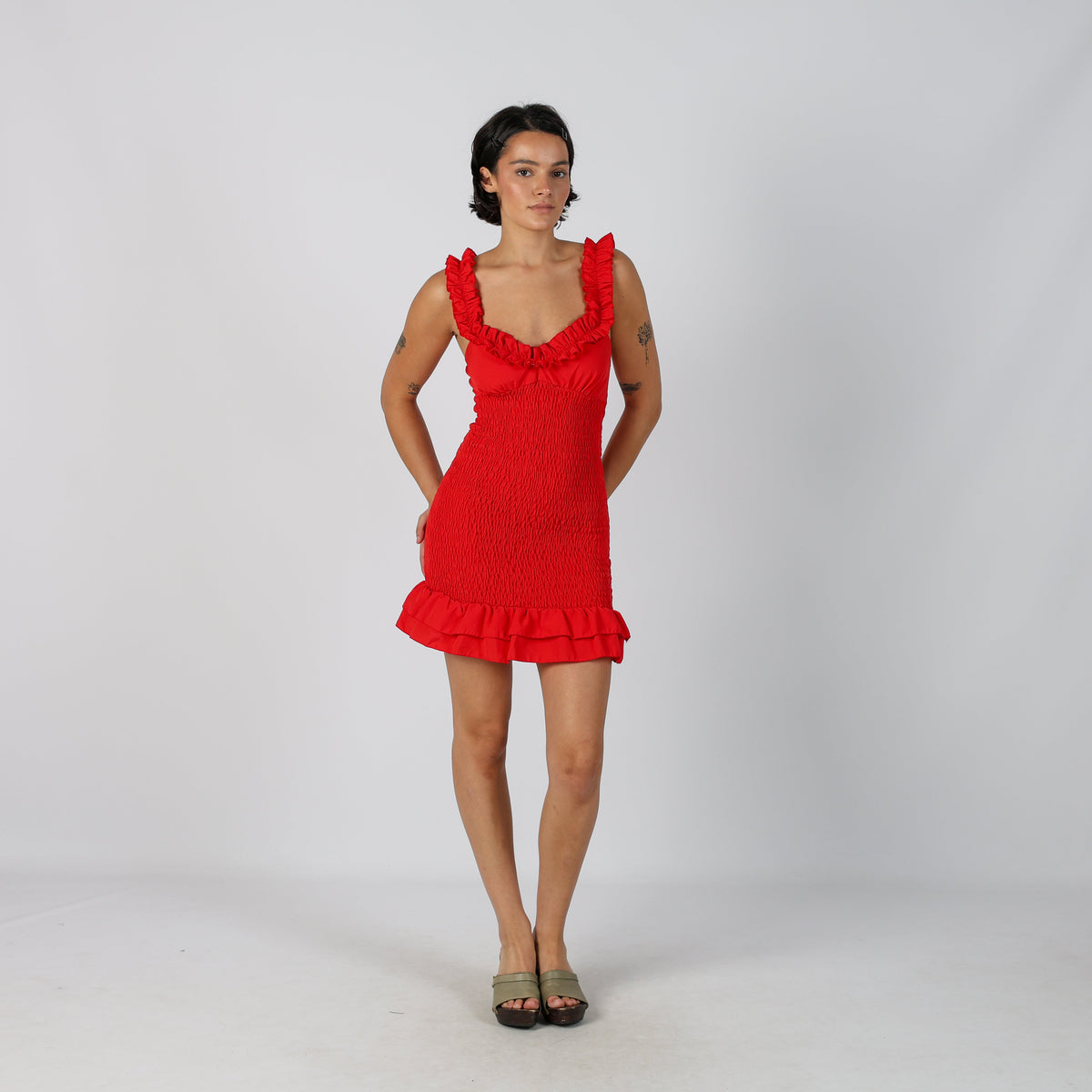 Red Y2K Made in Italy Woven Mini Dress (XS)