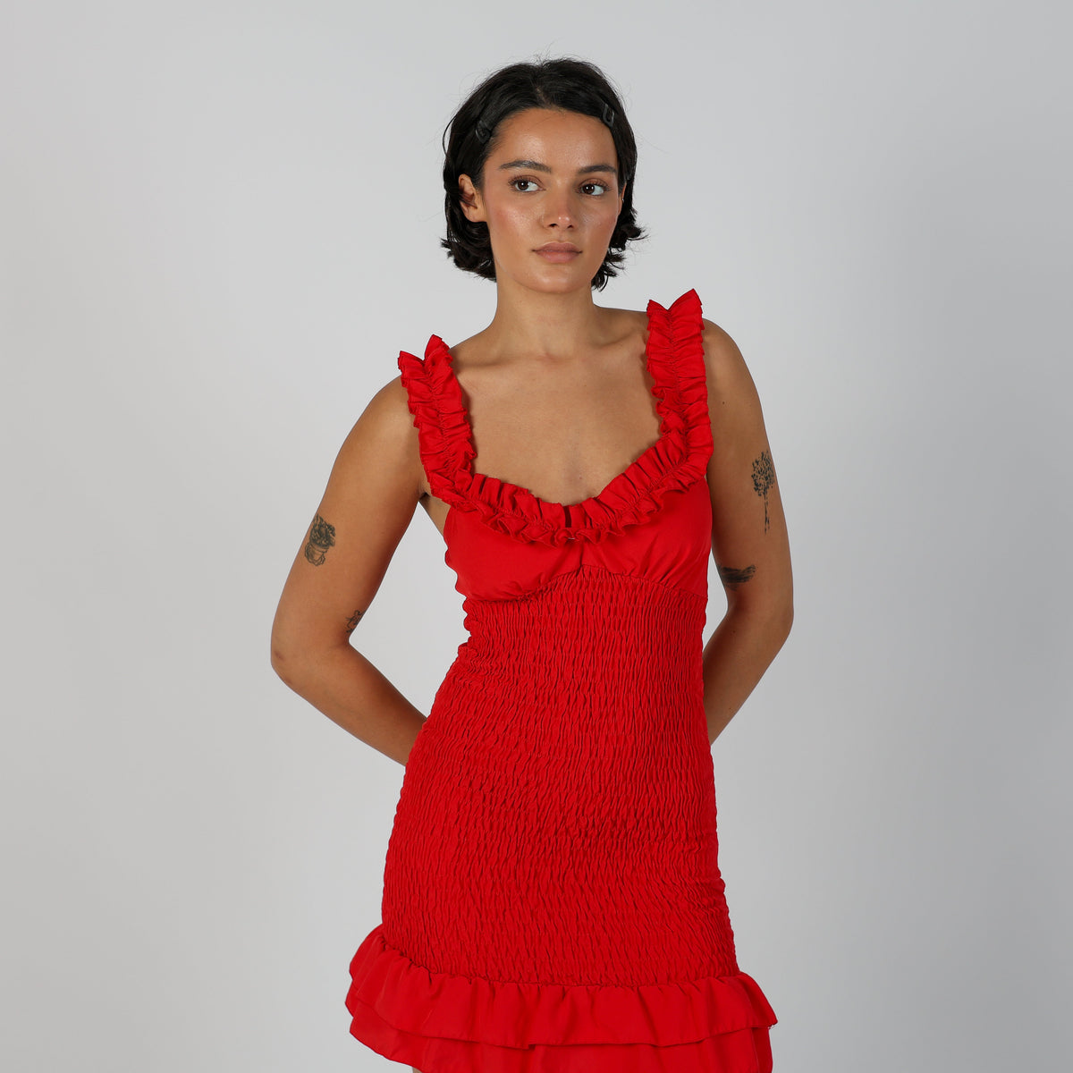 Red Y2K Made in Italy Woven Mini Dress (XS)