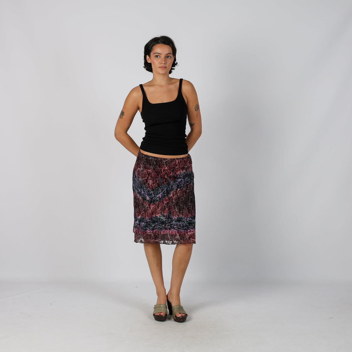 Purple Y2K Woven Midi Skirt (XS)