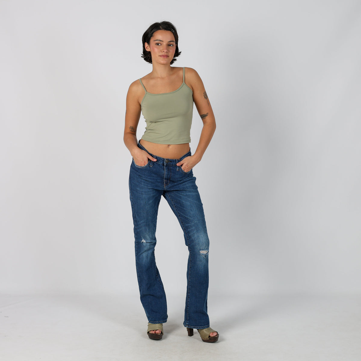 Blue Y2K Bootcut Jeans Distressed (XS)