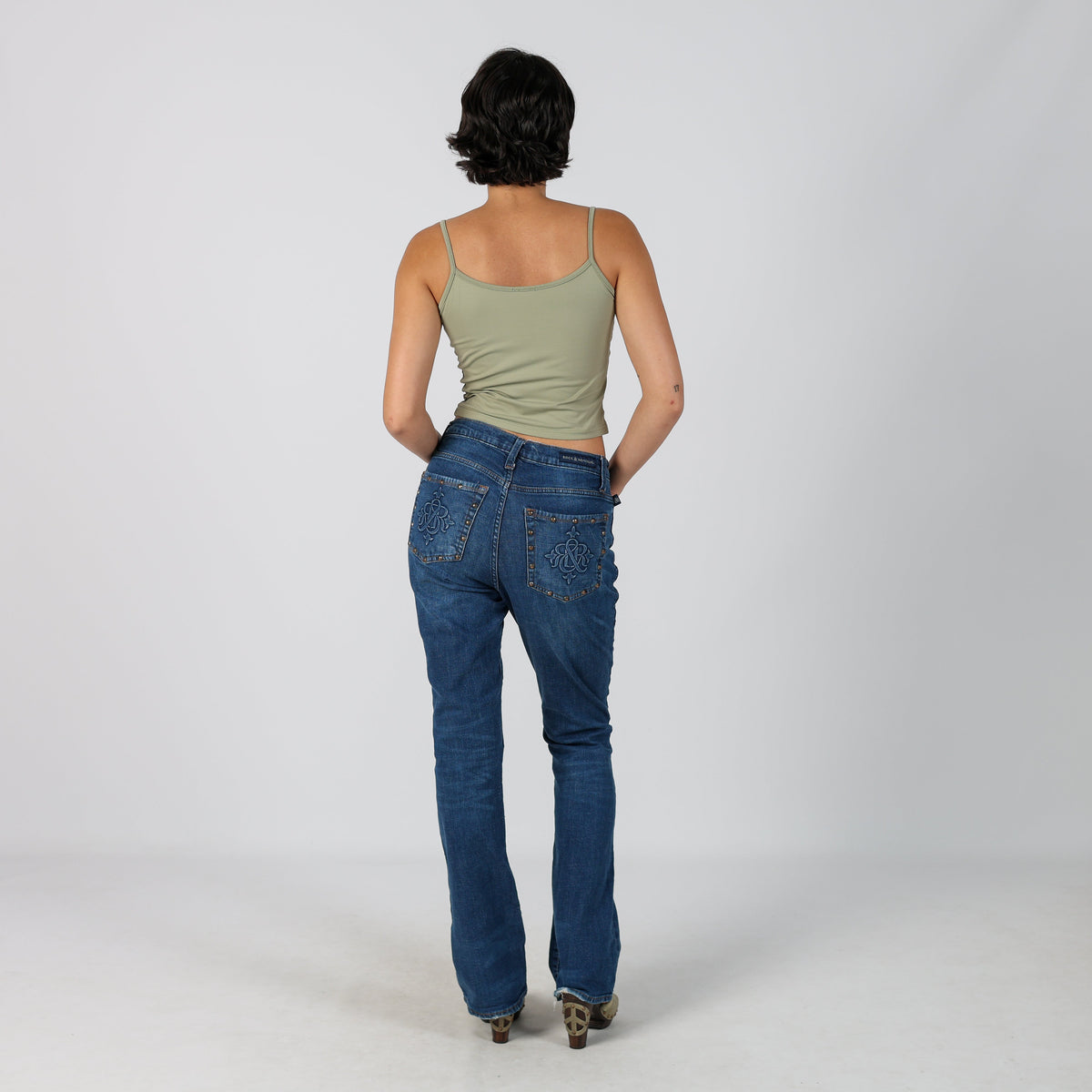 Blue Y2K Bootcut Jeans Distressed (XS)