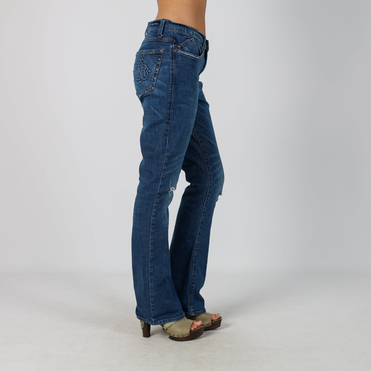 Blue Y2K Bootcut Jeans Distressed (XS)