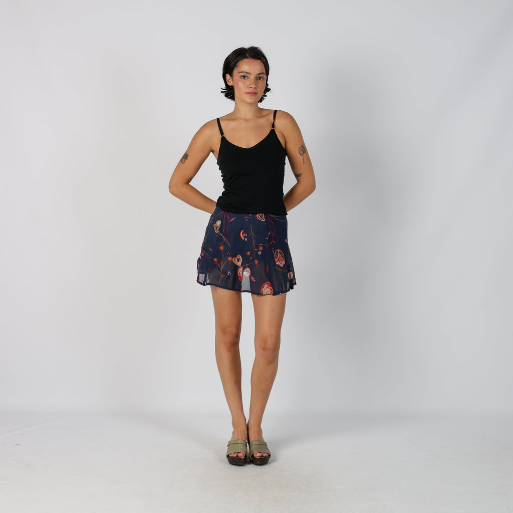 Navy Blue Y2K Made in Italy Woven Mini Skirt (XXS)