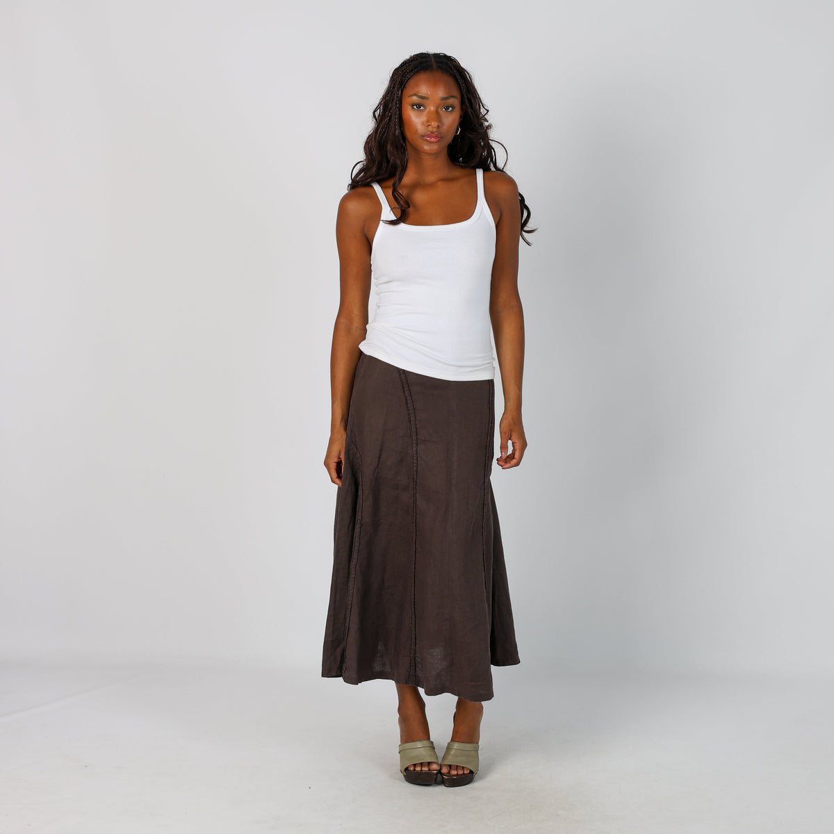 Brown Y2K Calvin Klein Woven Maxi Skirt (XS)