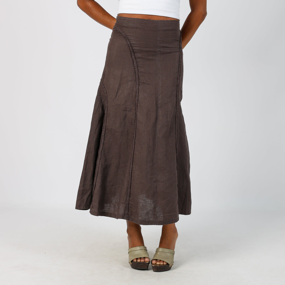 Brown Y2K Calvin Klein Woven Maxi Skirt (XS)