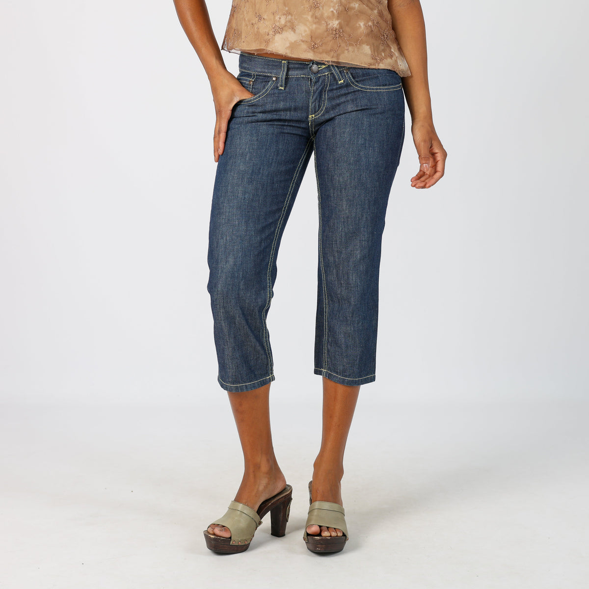 Blue Y2K Meltin' Pot 3/4 Jeans (XS)
