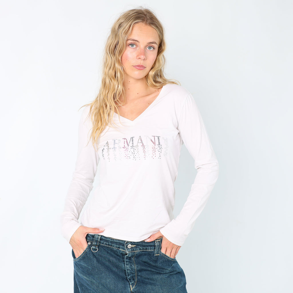 Ivory Y2K Armani Jeans Long Sleeve Tee Gem Detail (10)
