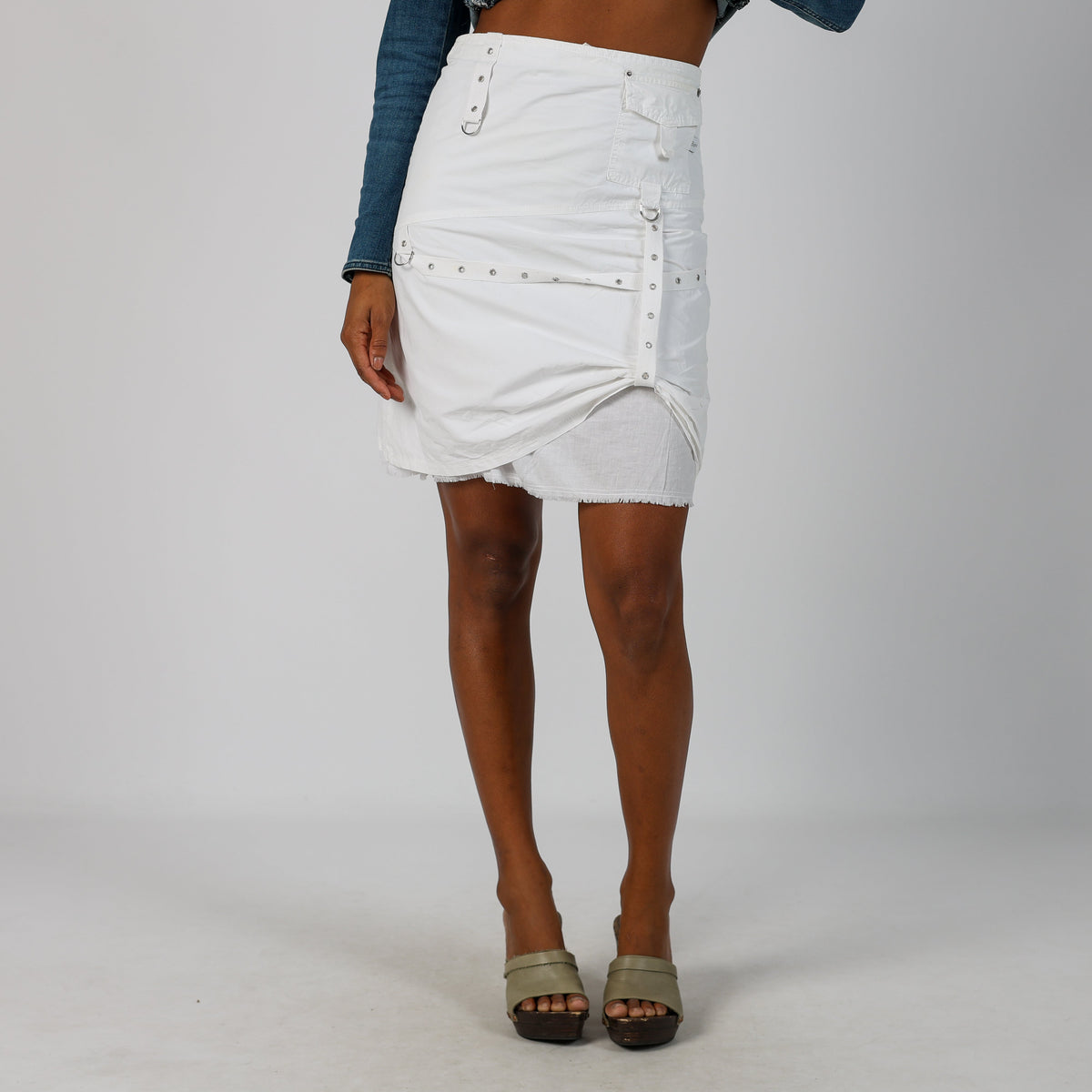 White Y2K Woven Mini Skirt (XS)