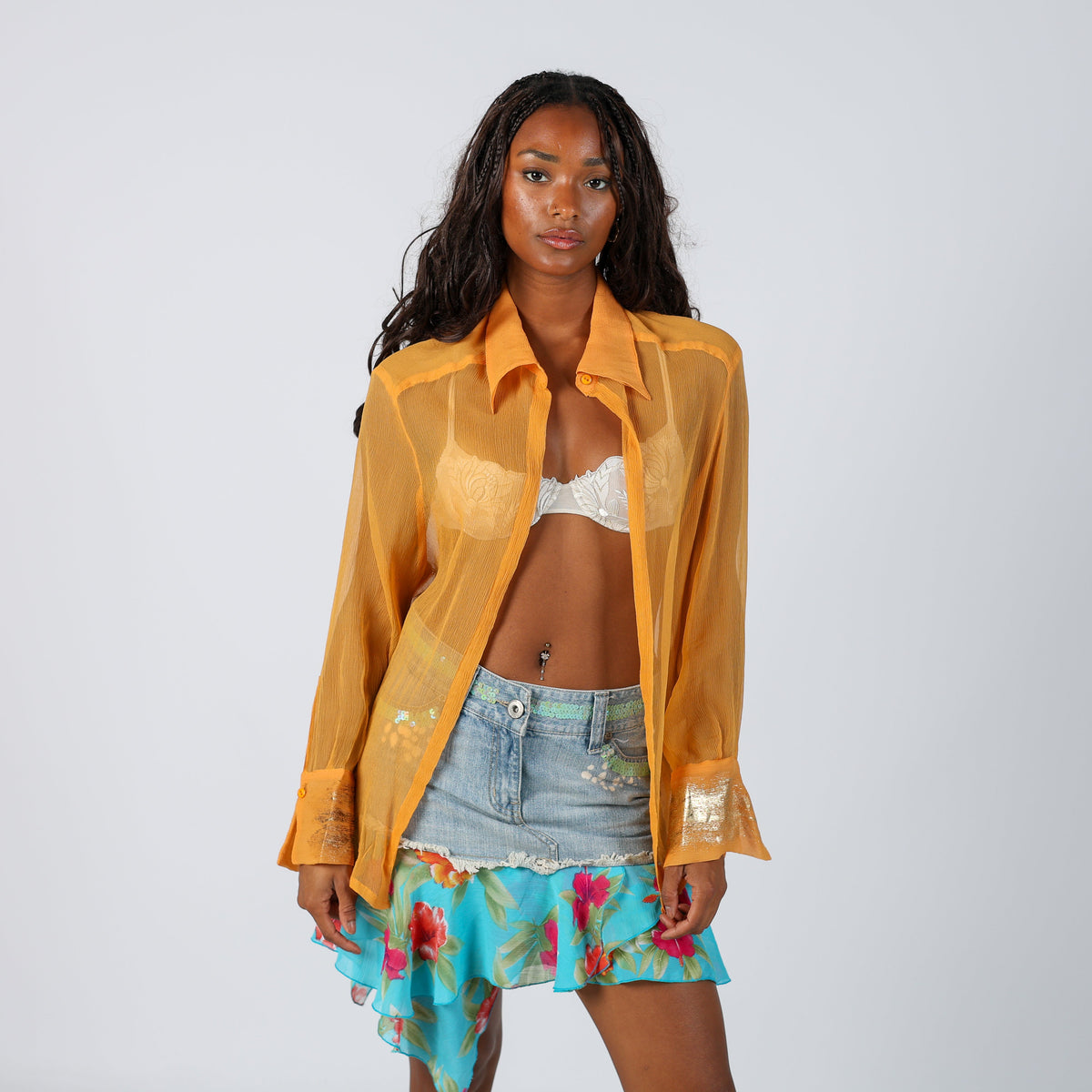 Orange Y2K Blouse Sheer (L)