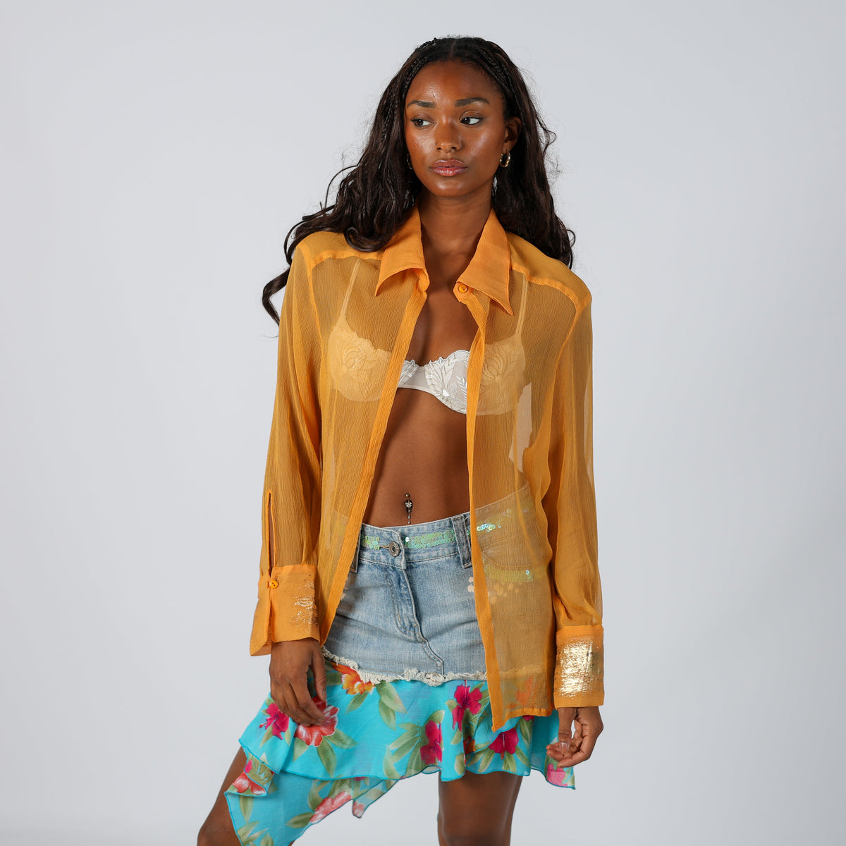 Orange Y2K Blouse Sheer (L)