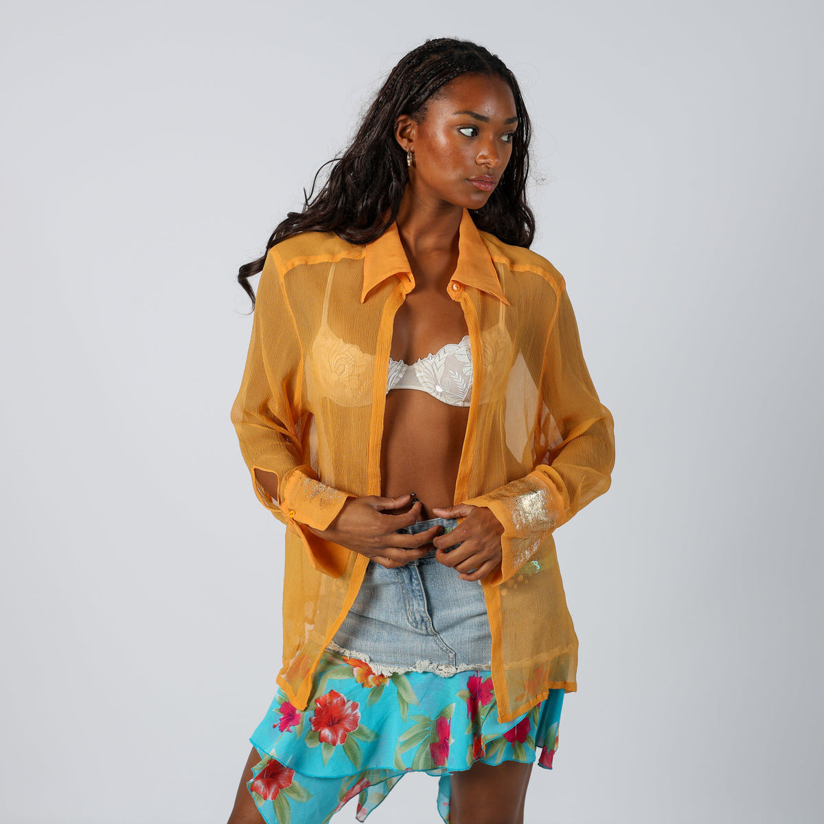Orange Y2K Blouse Sheer (L)