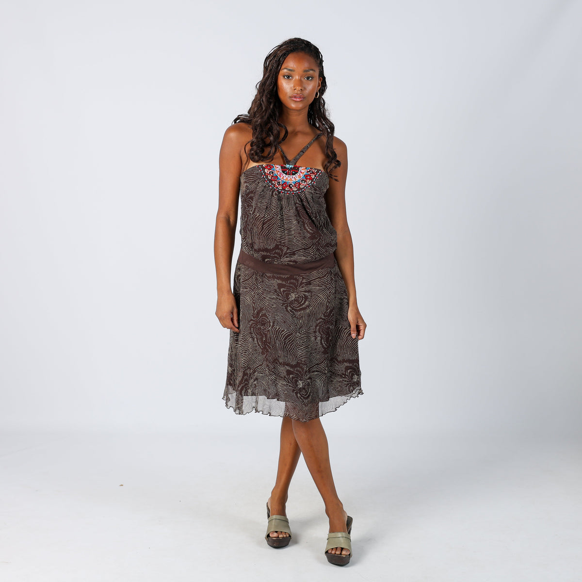 Brown Y2K Morgan Woven Midi Dress (M)