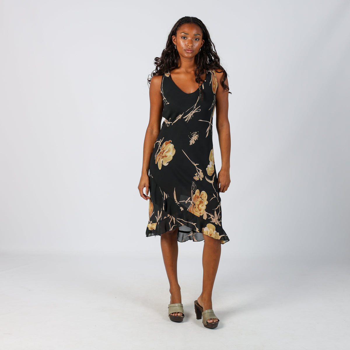 Black Y2K Made in Italy Woven Midi Dress (S)