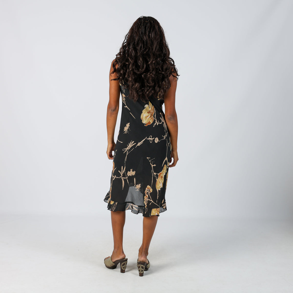 Black Y2K Made in Italy Woven Midi Dress (S)