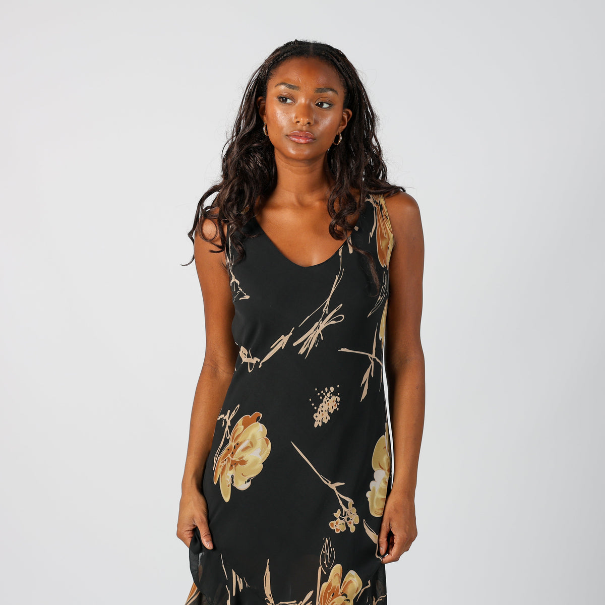 Black Y2K Made in Italy Woven Midi Dress (S)