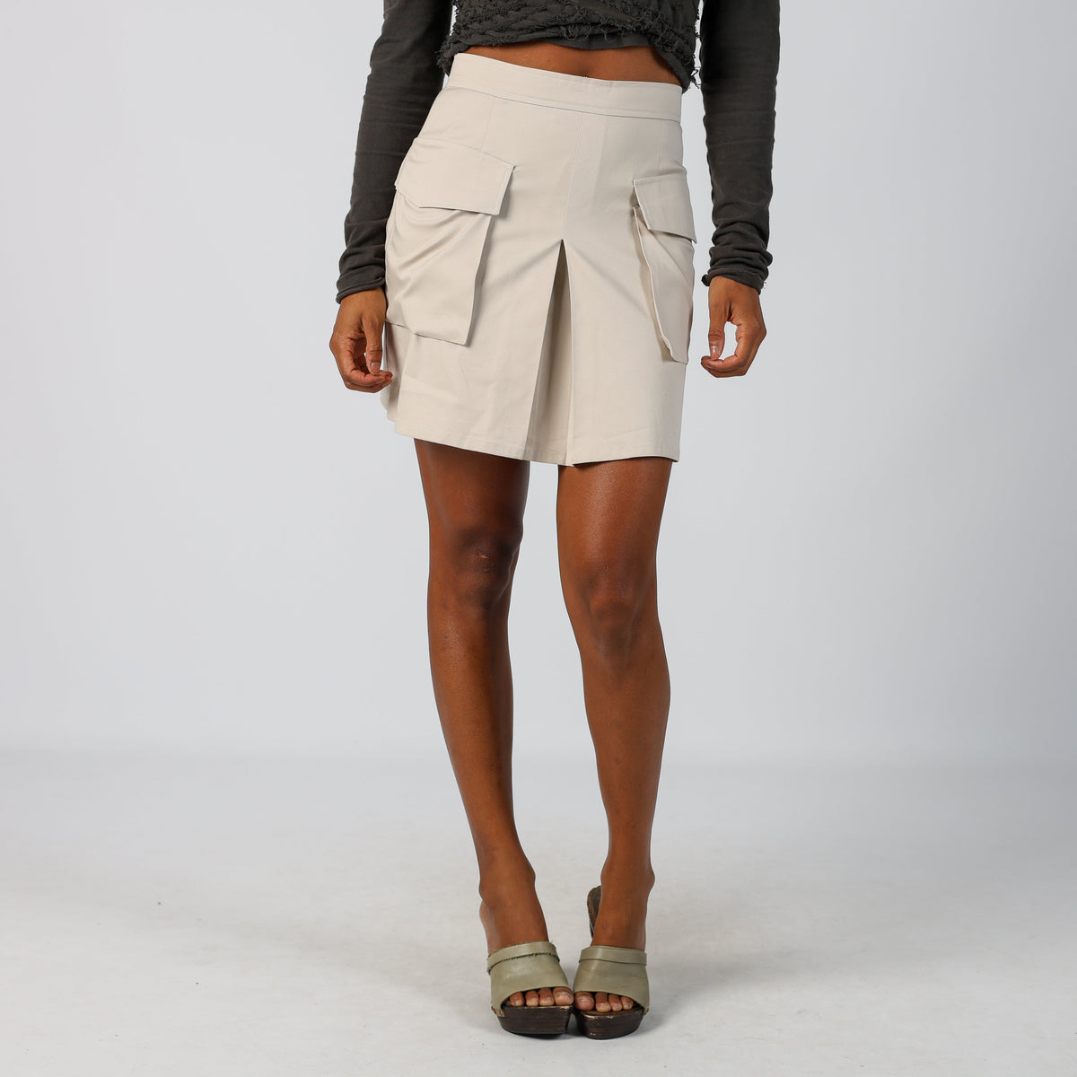 Beige Y2K Woven Mini Skirt (XS)