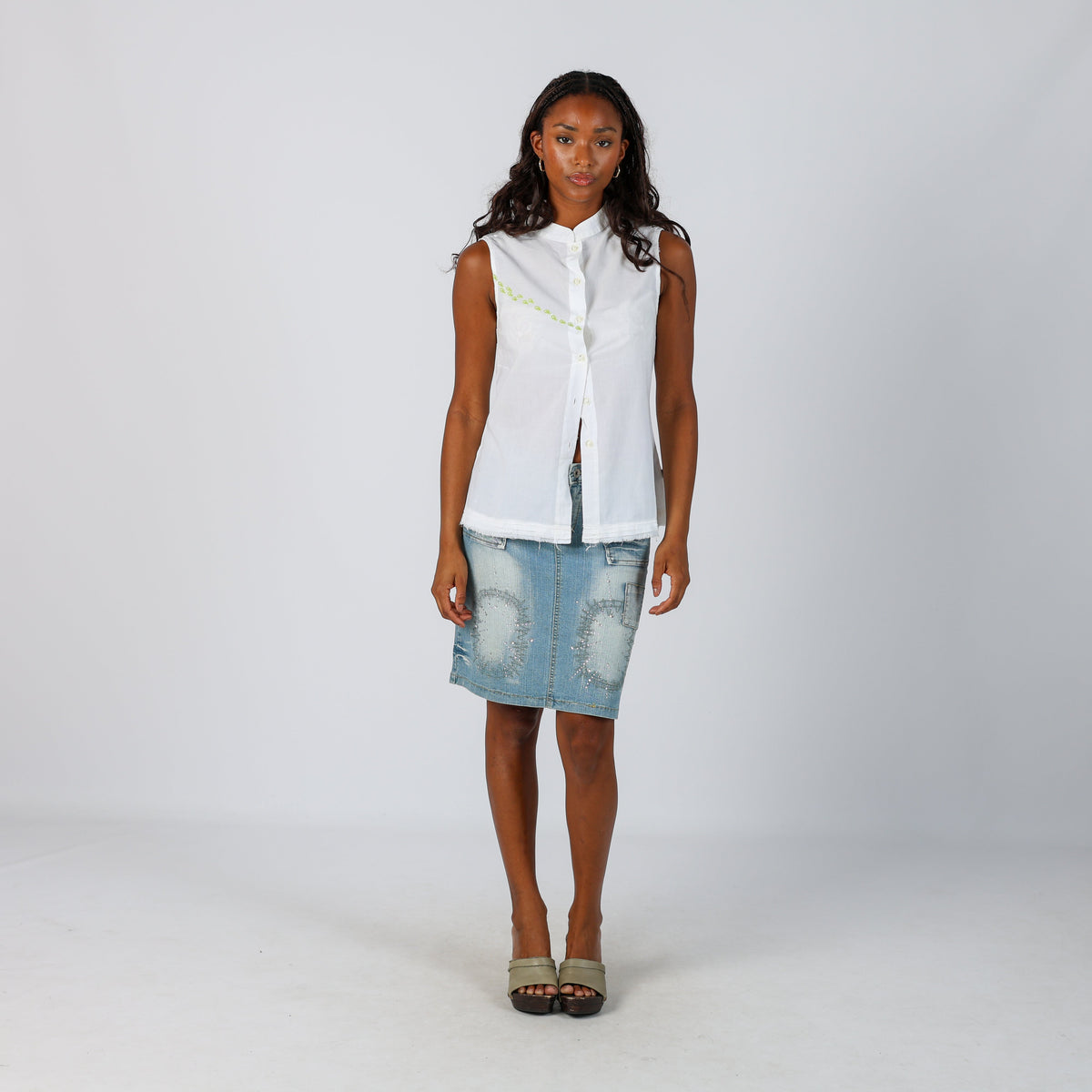 Light Blue Y2K Denim Midi Skirt (XS)