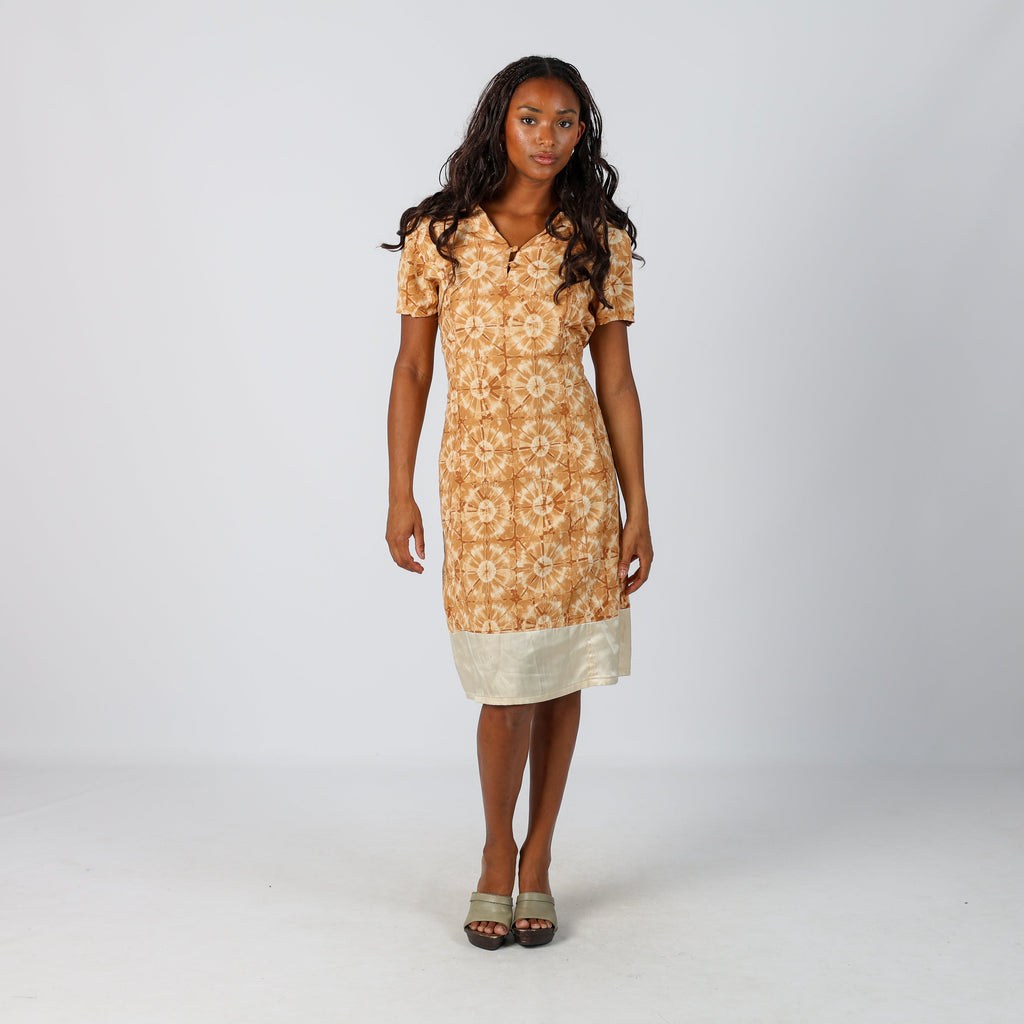 Tan Y2K Naf Naf Woven Midi Dress (S)