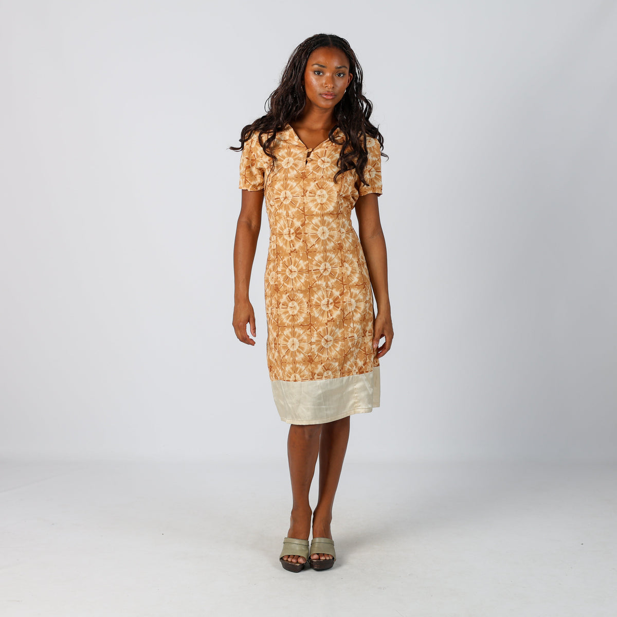Tan Y2K Naf Naf Woven Midi Dress (S)