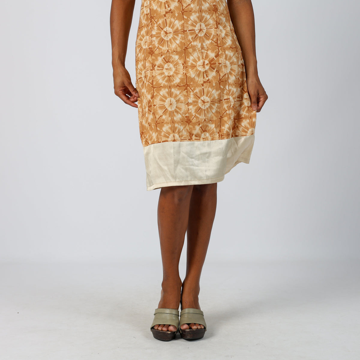 Tan Y2K Naf Naf Woven Midi Dress (S)
