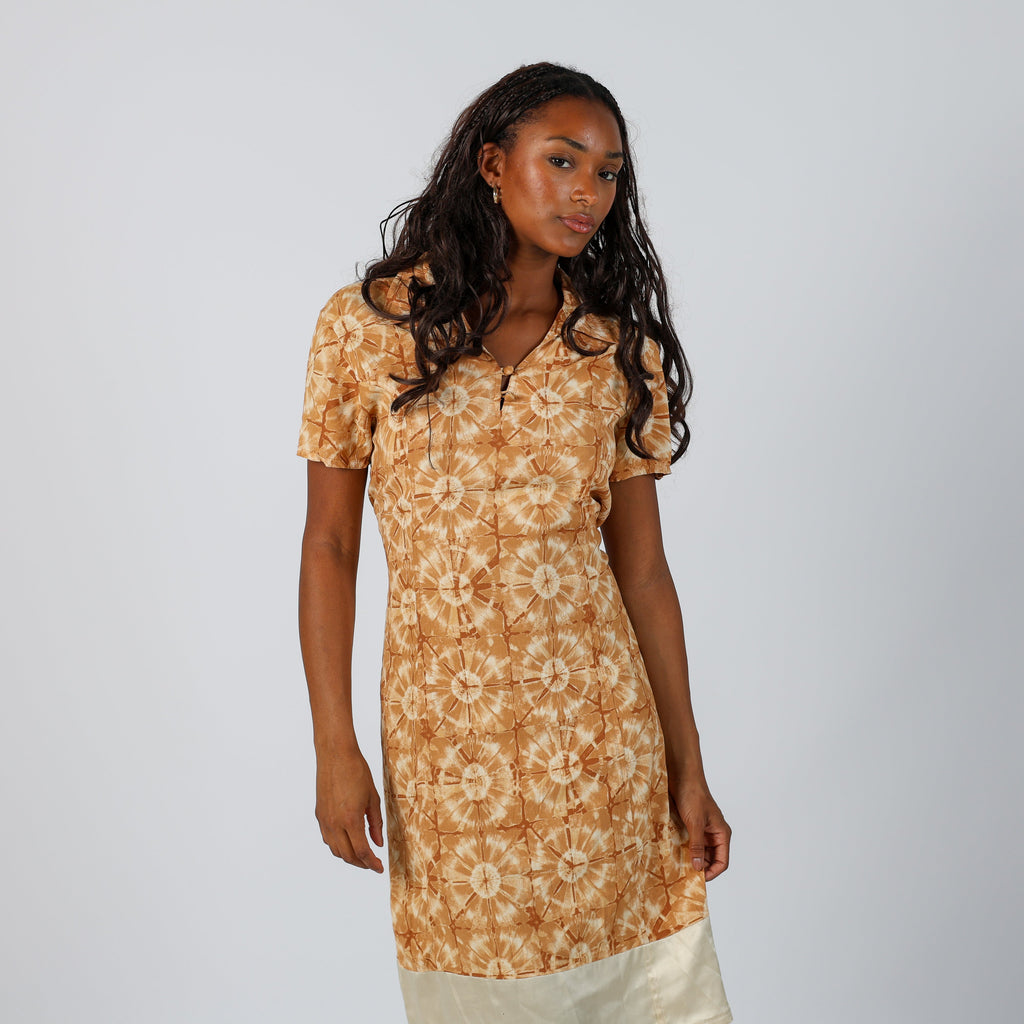 Tan Y2K Naf Naf Woven Midi Dress (S)