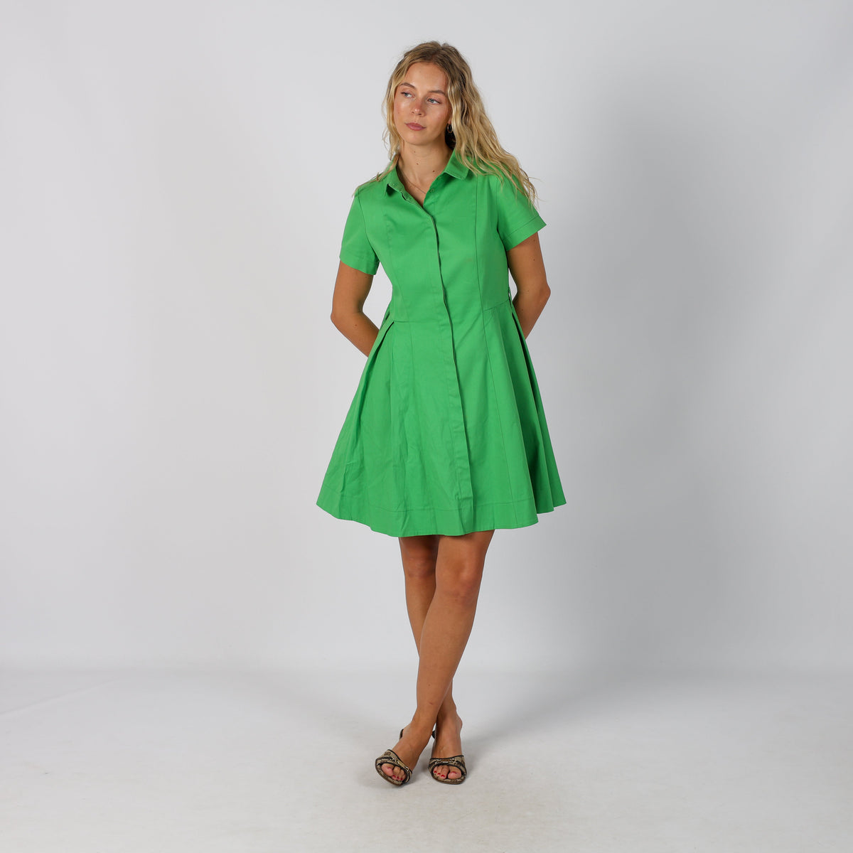Light Green Y2K Pois Woven Midi Dress (S)