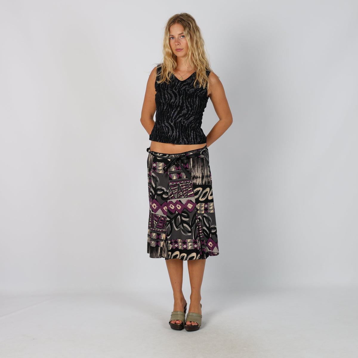 Black 90s Specchio Woven Midi Skirt (XS)