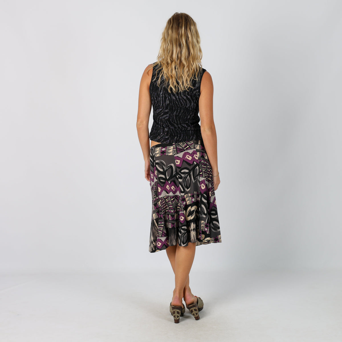 Black 90s Specchio Woven Midi Skirt (XS)