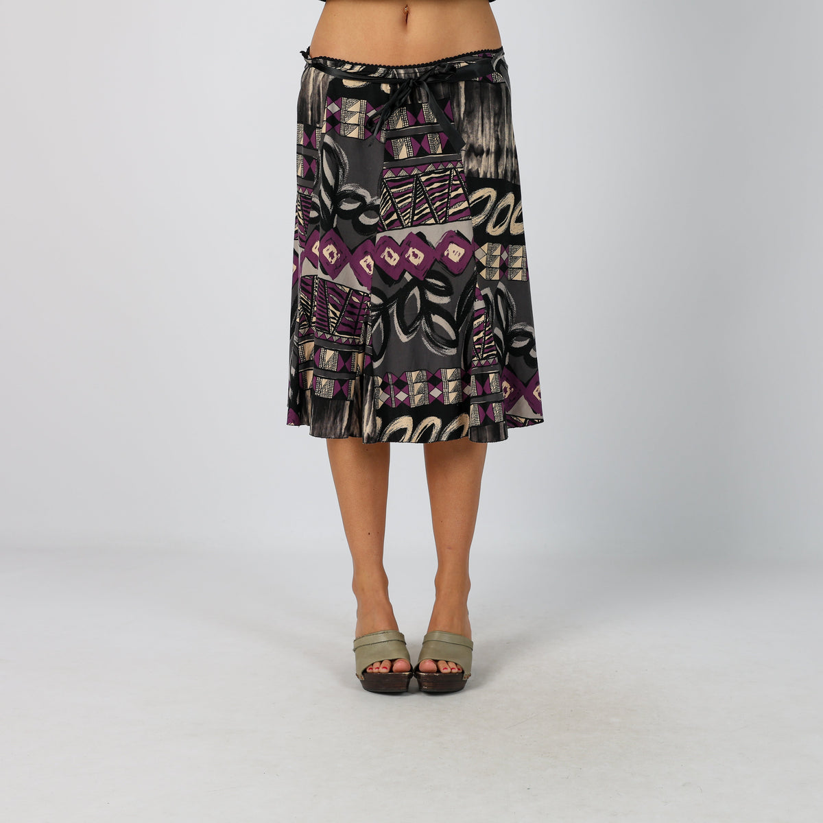 Black 90s Specchio Woven Midi Skirt (XS)