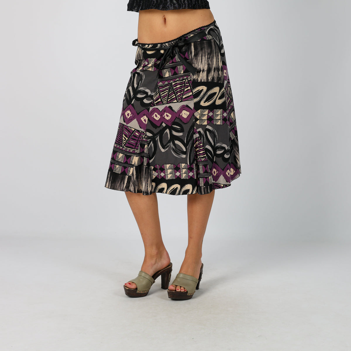 Black 90s Specchio Woven Midi Skirt (XS)