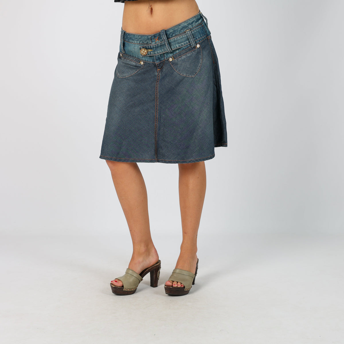 Blue Y2K PHARD Denim Midi Skirt (S)