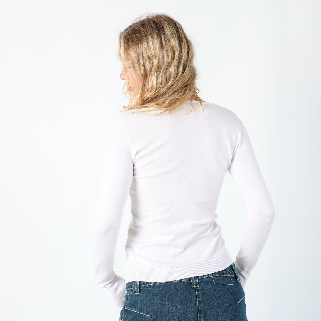Ivory Y2K Guess Jeans Long Sleeve Tee Diamonte Detail (S)