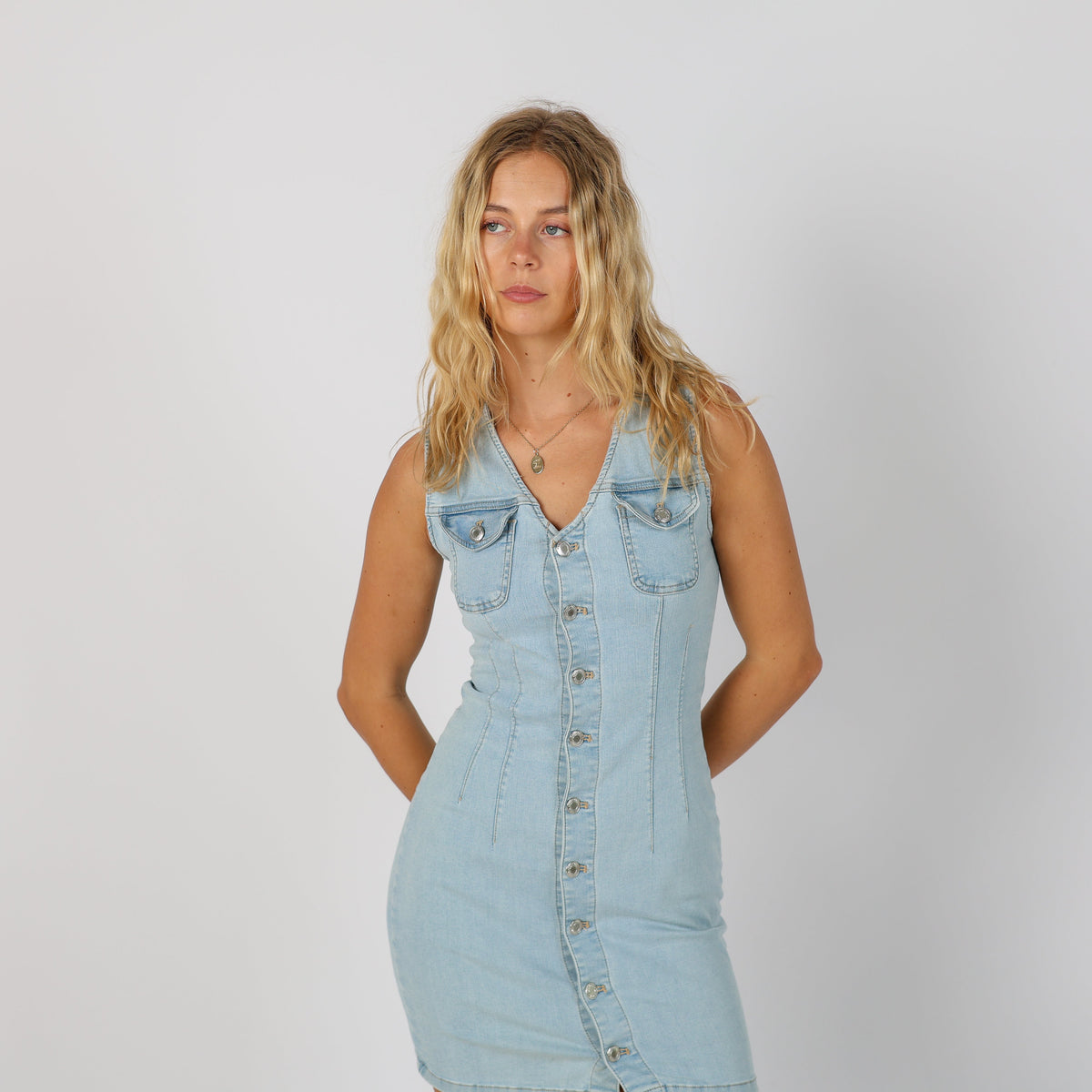 Light Blue Y2K Denim Mini Dress (XS)