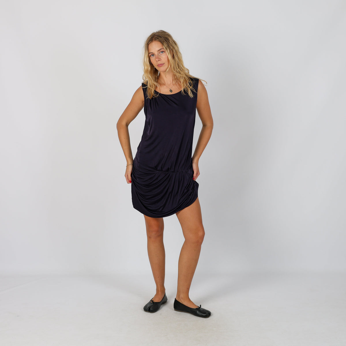 Purple Y2K Penny Black Woven Midi Dress (S)