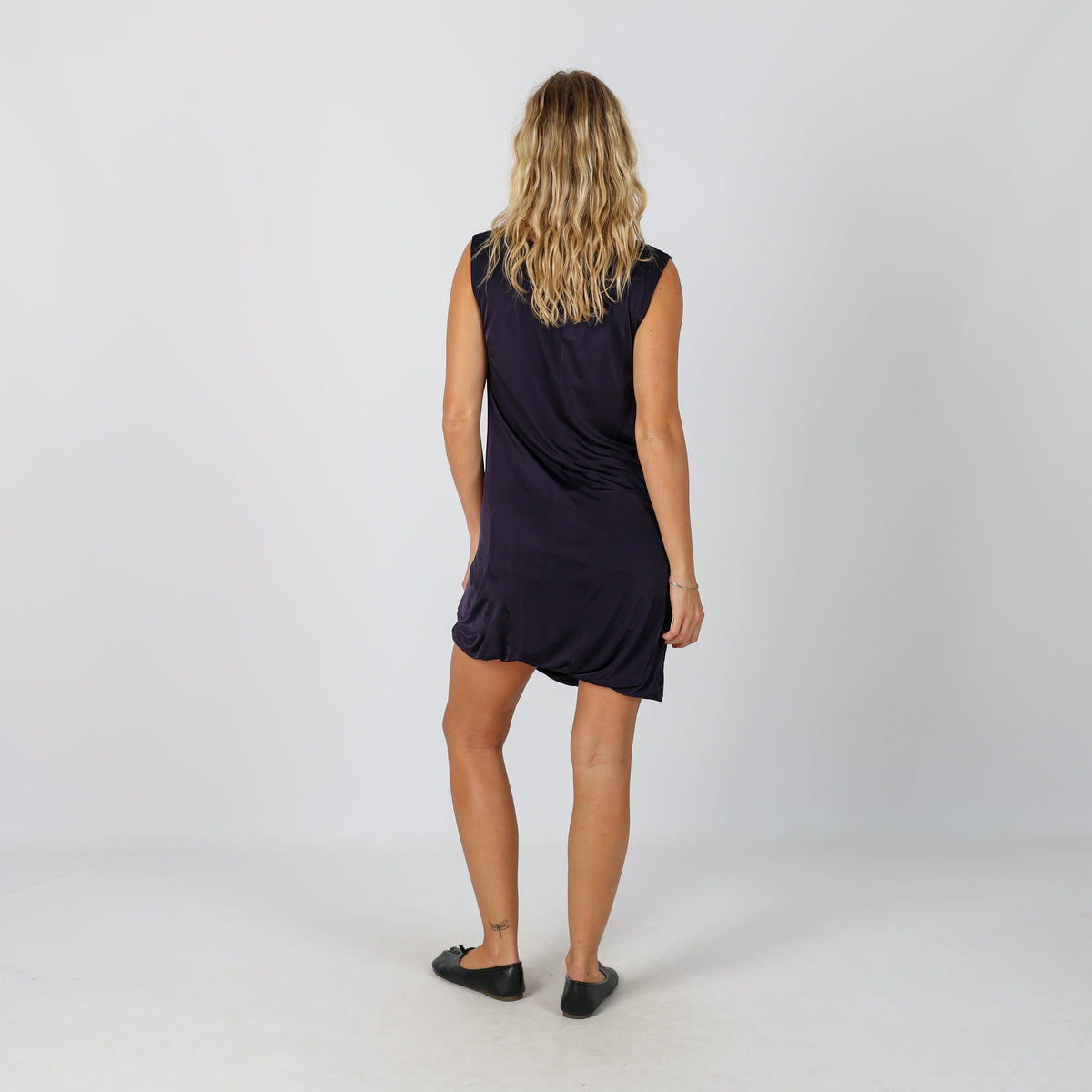 Purple Y2K Penny Black Woven Midi Dress (S)