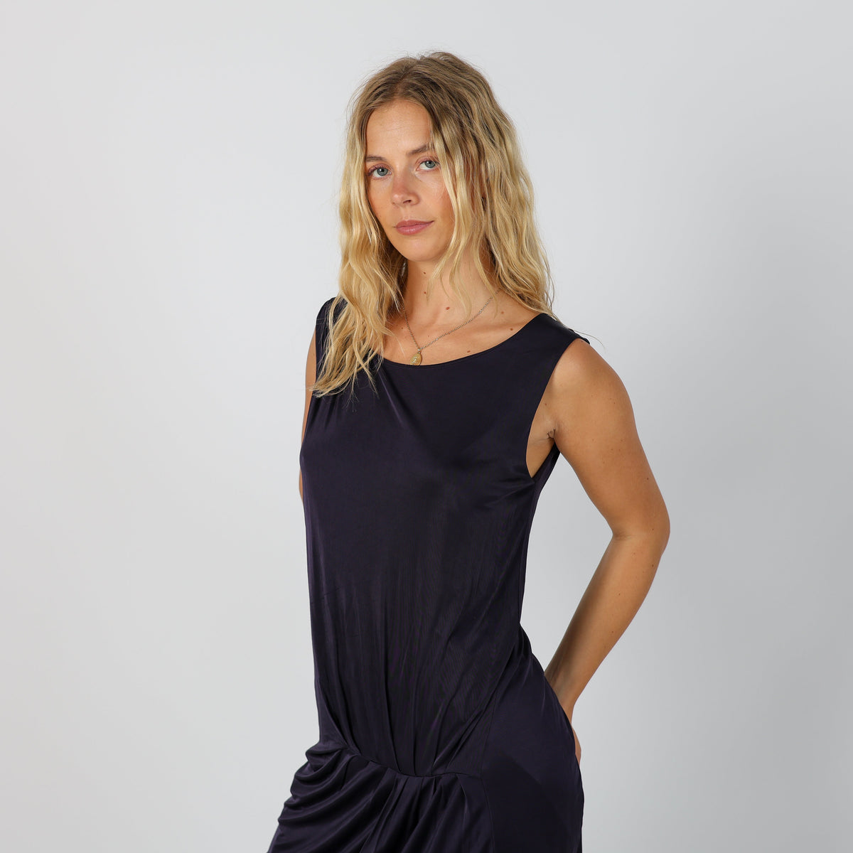 Purple Y2K Penny Black Woven Midi Dress (S)