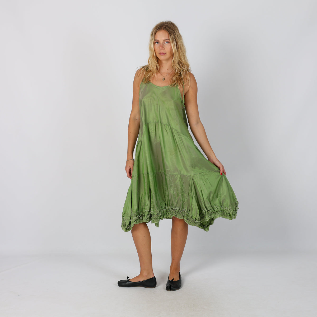 Light Green Y2K Woven Midi Dress (M)