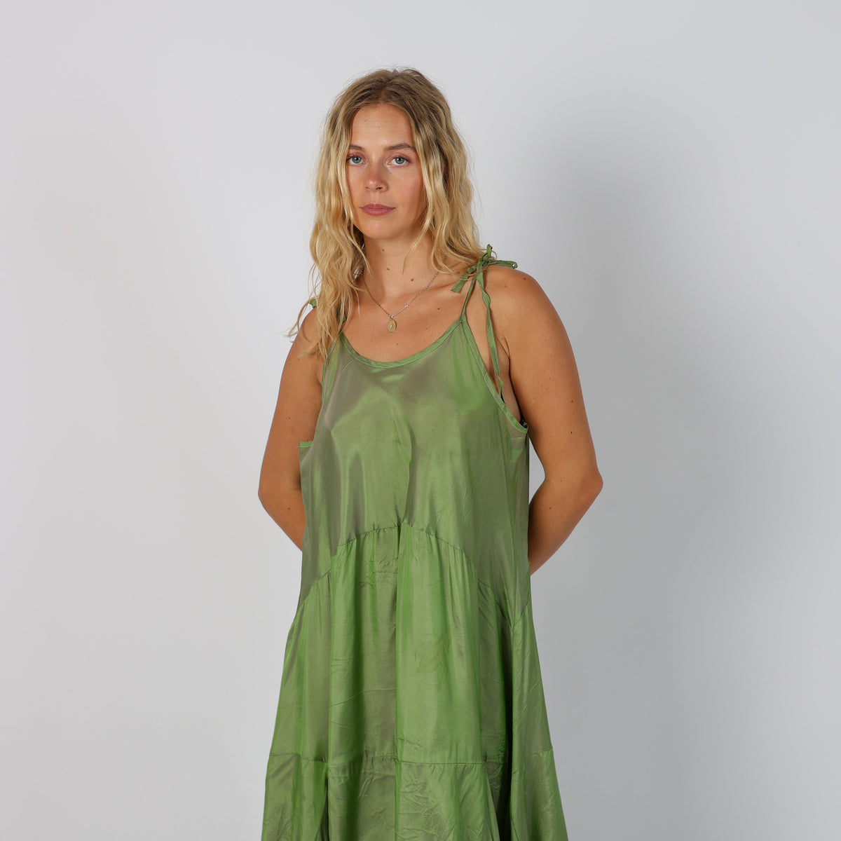 Light Green Y2K Woven Midi Dress (M)