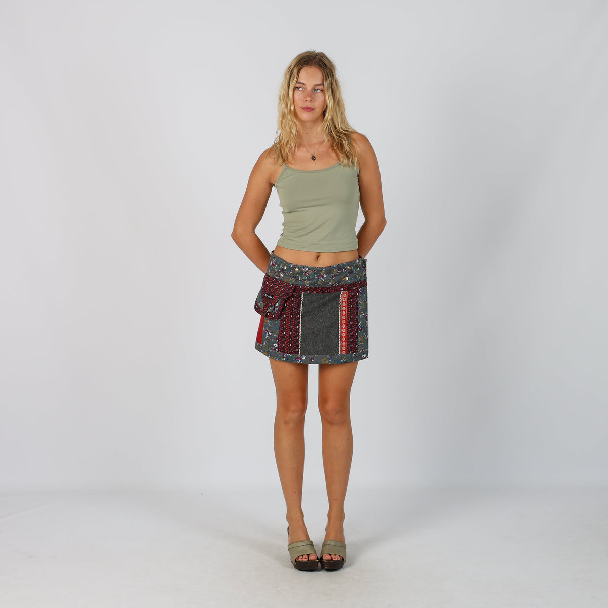 Charcoal Grey Y2K Woven Mini Skirt Reversible (S)