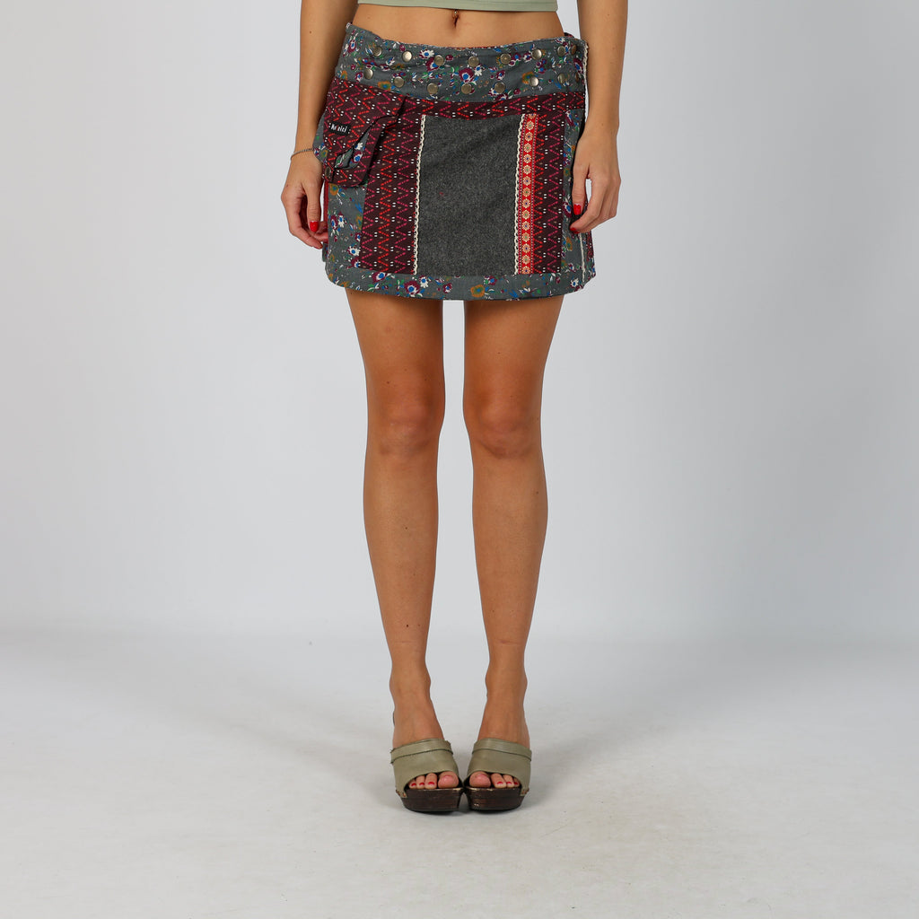 Charcoal Grey Y2K Woven Mini Skirt Reversible (S)