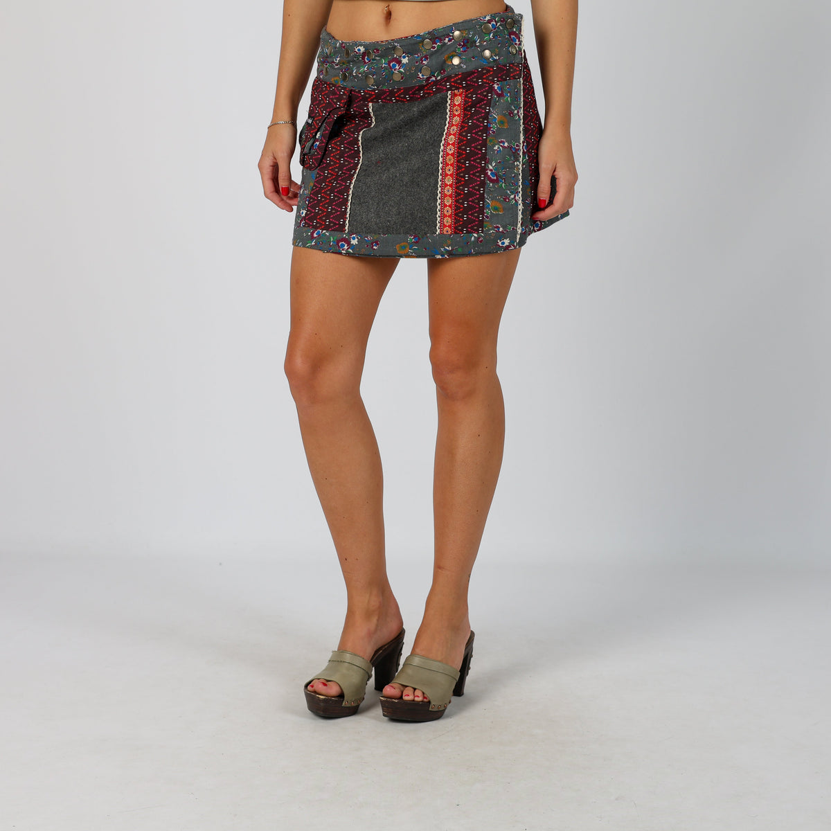 Charcoal Grey Y2K Woven Mini Skirt Reversible (S)