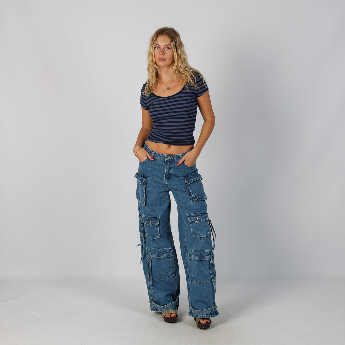 Blue Y2K Dad & Wide Jeans Cargo (XS)