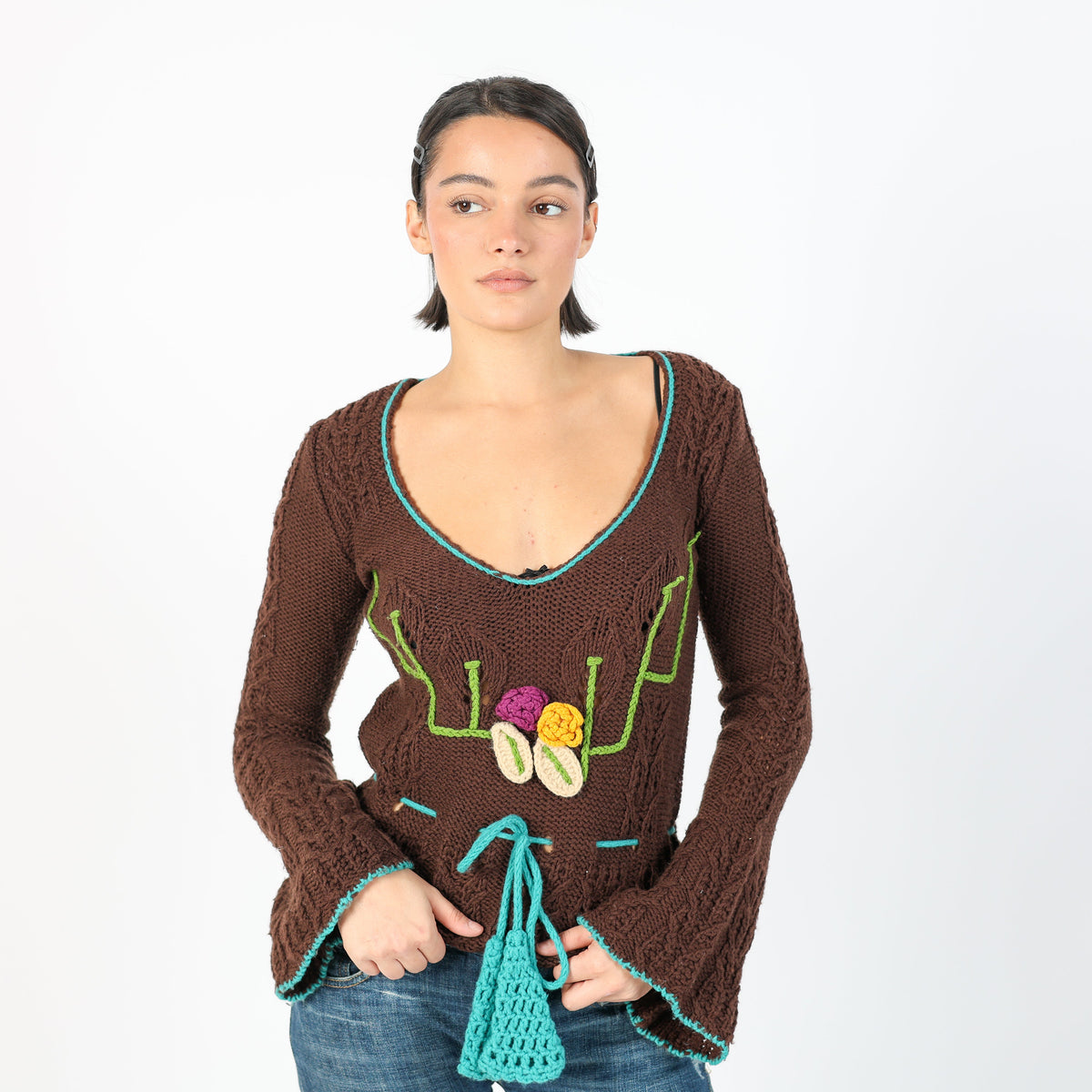 Brown Y2K Made in Italy Knitted Top (S)