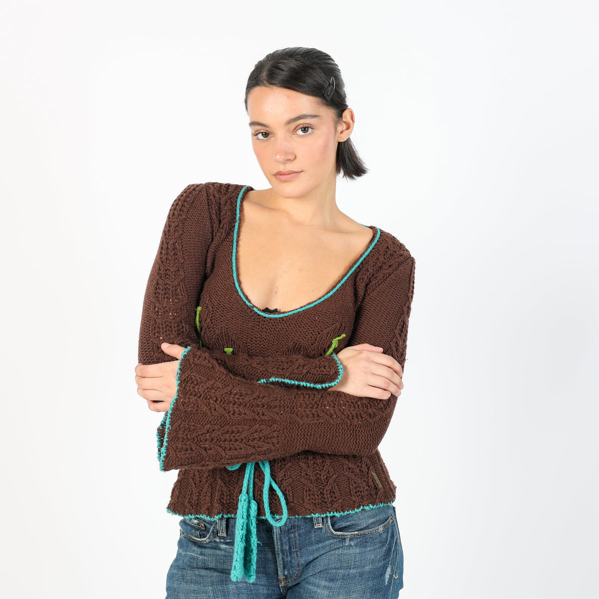 Brown Y2K Made in Italy Knitted Top (S)