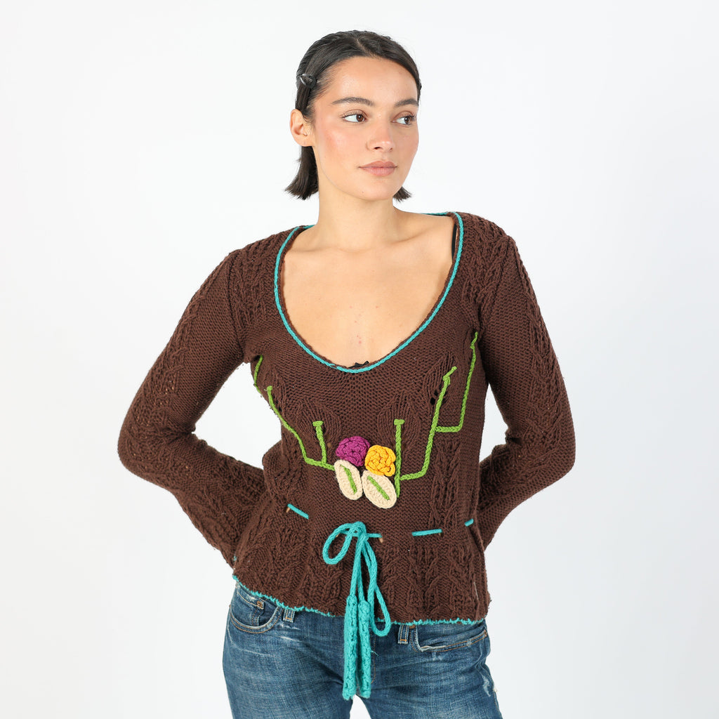 Brown Y2K Made in Italy Knitted Top (S)