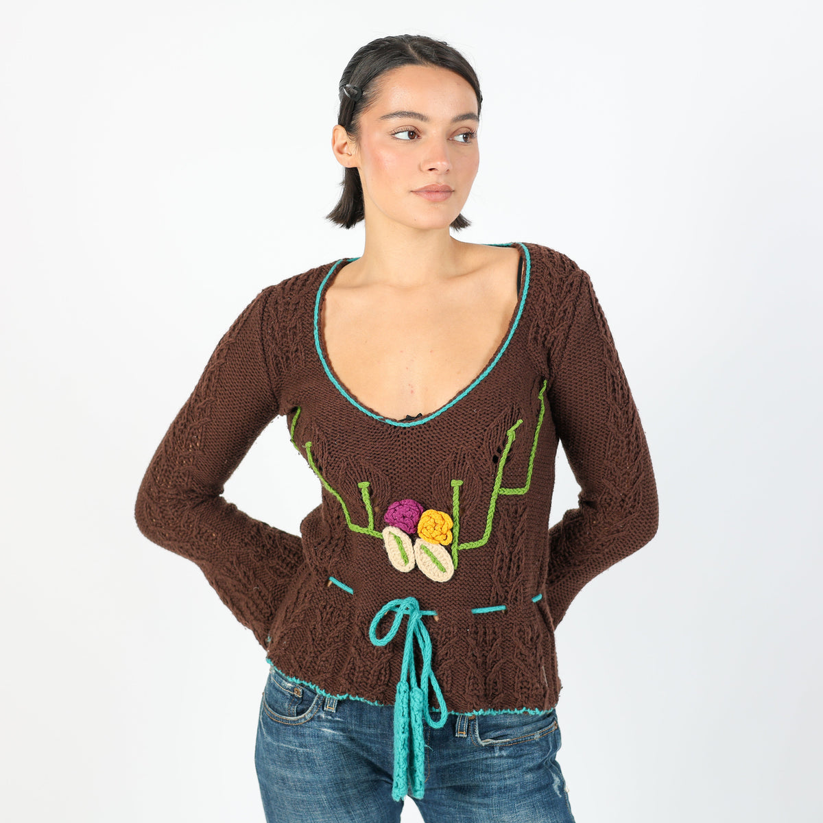 Brown Y2K Made in Italy Knitted Top (S)
