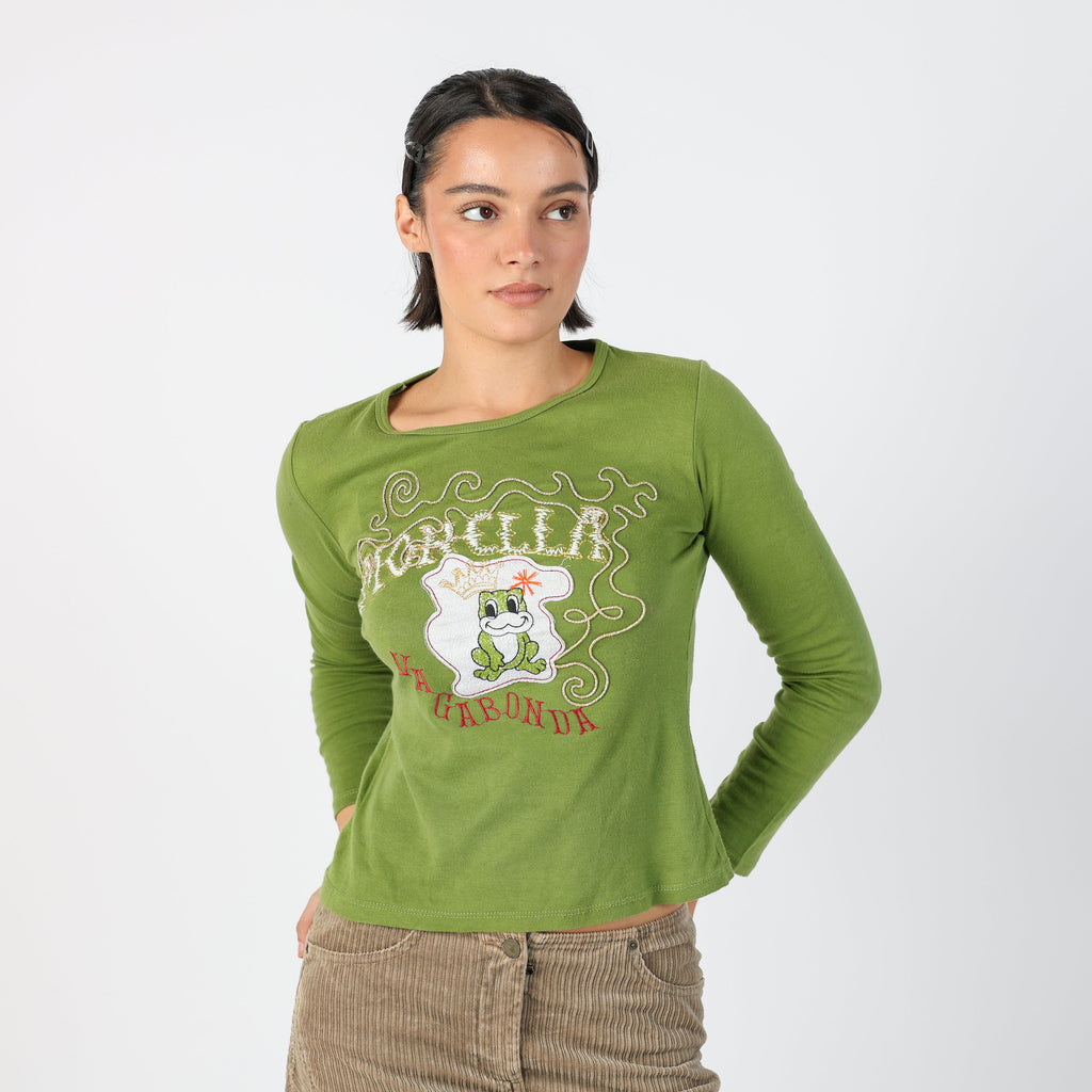 Khaki Green Y2K Monella Vagabonda Long Sleeve Top (S)
